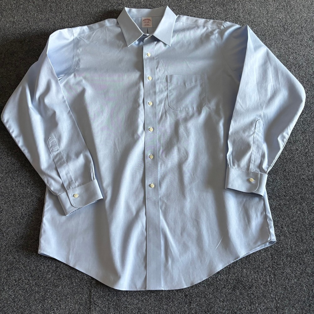 Brooks Brothers Mens 17.5 36 Traditional Fit Non-Iron Light Blue Dress Shirt